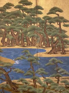 Japanese Six Panel Screen Pine Trees and Boats at Water s Edge - 2540262