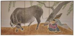 Japanese Six Panel Screen Resting Under Willow - 4250953