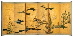 Japanese Six Panel Screen Rimpa Flower Landscape - 2729140