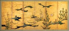 Japanese Six Panel Screen Rimpa Flower Landscape - 2948828
