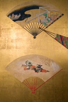 Japanese Six Panel Screen Scattered Fans - 2405575