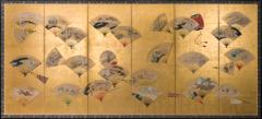 Japanese Six Panel Screen Scattered Fans - 2405576