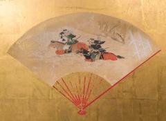 Japanese Six Panel Screen Scattered Fans - 2405582