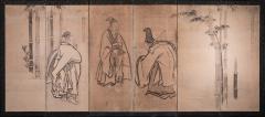 Japanese Six Panel Screen Scholars in a Bamboo Forest - 3158388