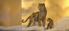 Japanese Six Panel Screen Siberian Tigers - 3119844