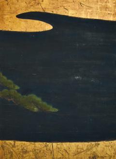 Japanese Six Panel Screen Thatched Pavillion in Cedar Landscape - 3219543