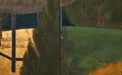 Japanese Six Panel Screen Thatched Pavillion in Cedar Landscape - 3219568