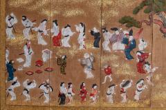 Japanese Six Panel Screen Tosa School Painting of Theatre Scene - 3257637