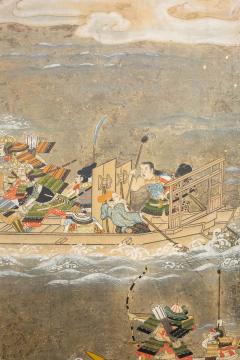 Japanese Six Panel Screen Tosa School Painting of the Battle of Yashima - 1964290