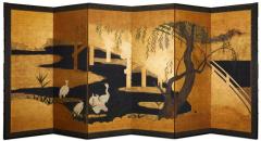 Japanese Six Panel Screen Uji Bridge with Herons and Summer Willow - 3219530
