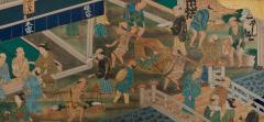 Japanese Six Panel Screen Unusual Genre Scene Painting - 3421165