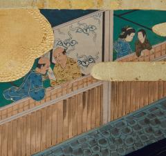 Japanese Six Panel Screen Unusual Genre Scene Painting - 3421167
