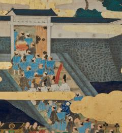 Japanese Six Panel Screen Unusual Genre Scene Painting - 3421168