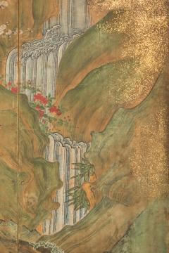 Japanese Six Panel Screen Waterfall and Cherry in Audobon Landscape - 327591