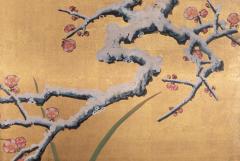 Japanese Six Panel Screen Winter Landscape with Flowering Plum - 1805123