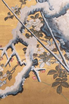 Japanese Six Panel Screen Winter Landscape with Flowering Plum - 1805126