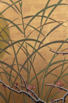 Japanese Six Panel Screen Winter Landscape with Flowering Plum - 1805147