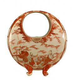 Japanese Style Orange and White Round Porcelain Vases - 4658453