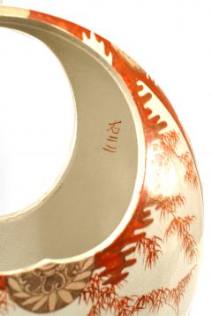 Japanese Style Orange and White Round Porcelain Vases - 4658457