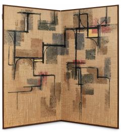 Japanese Two Panel Obara Screen Mid Century Abstract - 3754798