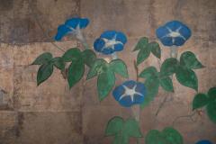 Japanese Two Panel Screen Akita Puppies and Morning Glories - 3289713