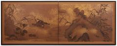 Japanese Two Panel Screen Aquatic Birds and Plants - 3085161