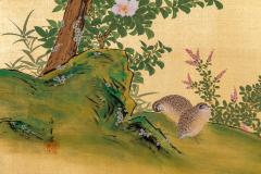 Japanese Two Panel Screen Autumn Maple and Quail - 3310536