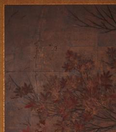 Japanese Two Panel Screen Autumn Scene of Red Maple and Chrysanthemums - 3248217