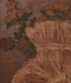 Japanese Two Panel Screen Autumn Scene of Red Maple and Chrysanthemums - 3248238