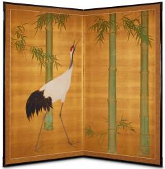 Japanese Two Panel Screen Bamboo and Manchurian Crane - 3198440