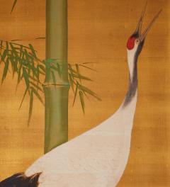Japanese Two Panel Screen Bamboo and Manchurian Crane - 3198468