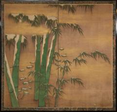 Japanese Two Panel Screen Bamboo in Early Snow - 2522858