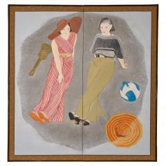 Japanese Two Panel Screen Beach Party - 4450202