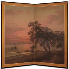 Japanese Two Panel Screen Beach Sunset with Boats - 3105868