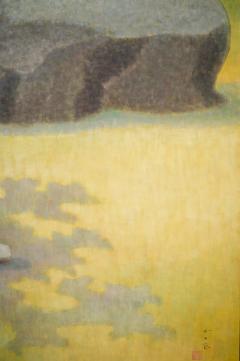 Japanese Two Panel Screen Bird on a Rock on a Minimalist Ground - 3138351