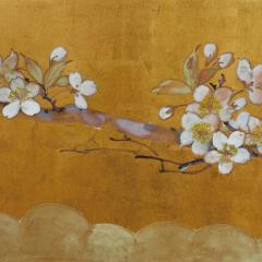 Japanese Two Panel Screen Cherry Blossoms on Gold - 2947178