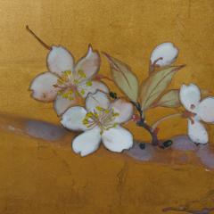 Japanese Two Panel Screen Cherry Blossoms on Gold - 2947180