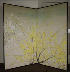 Japanese Two Panel Screen Cherry and Forsythia - 3289709