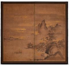 Japanese Two Panel Screen Chinese Landscape - 3085173