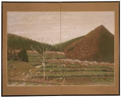 Japanese Two Panel Screen Country Farm - 4187659
