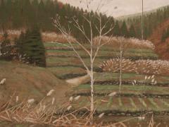 Japanese Two Panel Screen Country Farm - 4187679