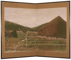 Japanese Two Panel Screen Country Farm - 4187680