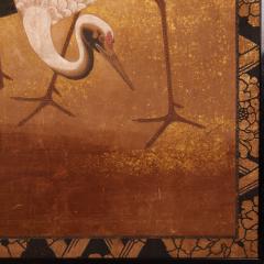 Japanese Two Panel Screen Cranes on Gold - 2947303