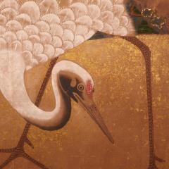 Japanese Two Panel Screen Cranes on Gold - 2947305