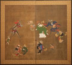 Japanese Two Panel Screen Dancing Zodiac Animals at New Years Festival - 3198419