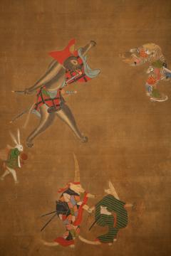 Japanese Two Panel Screen Dancing Zodiac Animals at New Years Festival - 3198472