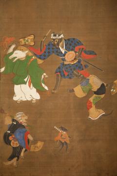 Japanese Two Panel Screen Dancing Zodiac Animals at New Years Festival - 3198477