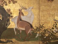 Japanese Two Panel Screen Deer in Autumn Landscape - 4170559