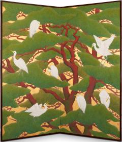 Japanese Two Panel Screen Egrets in Japanese Red Pine with Gold Ground - 2955756