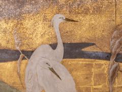 Japanese Two Panel Screen Egrets on Rivers Edge - 4203077